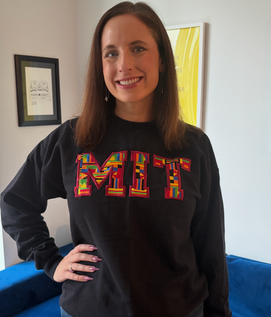 MIT Kente Heritage Pullover Crewneck Sweatshirt- Black