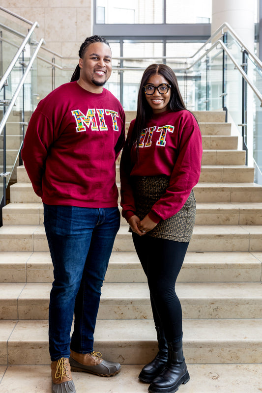 MIT Kente Heritage Pullover Crewneck Sweatshirt- Crimson